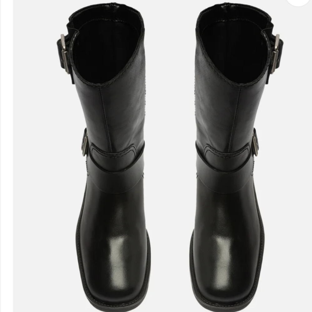 NEW Arezzo Lucy Low Block Black Leather Boot, Sz 8 - Picture 4 of 12